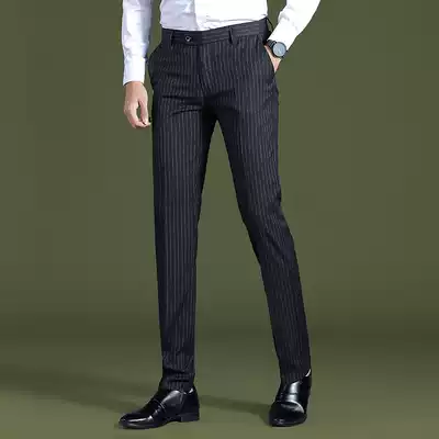 GM trendy draping pants men's spring and autumn business casual trousers striped slim straight men's suit pants