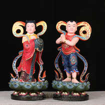 12-inch golden boy Jade Buddha statue Zenzai boy Zenzai dragon female Buddha statue ancient color incense camphor wood lucky treasure ornaments