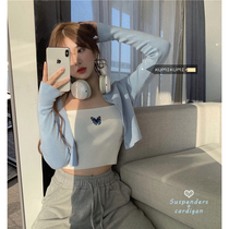 Wear butterfly short white heart machine sleeveless Suspender top women Summer short base shirt knitted vest