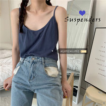 ins Super Fire summer solid color sleeveless outer wear small camisole vest womens style basic short bottoming top