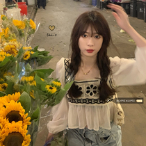 Style Design Sensation Snow-spinning Jersey Early Spring Niche 100 Hitch Long Sleeve Sunscreen Shirt Woman with Blister Sleeves Short blouses