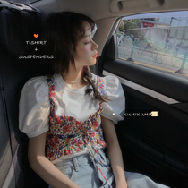 White bubble sleeve T-shirt top womens summer 2021 New Korean slim short sleeve base shirt ins tide