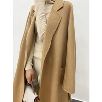 Autumn and winter double-sided cashmere coat womens over-the-knee mid-length loose and wild high-end water ripple wool coat Korean version