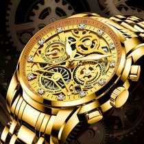 Authentic Swiss watch men's skeleton mechanical watch fully automatic waterproof night time polished quartz elegant fashionable men's watch