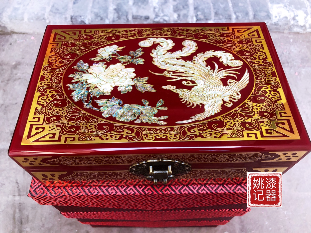 平遥漆器首饰盒推光 木质 掐铜丝 镶嵌鲍鱼贝壳 珠宝
