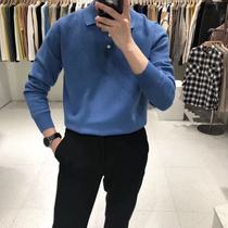 Spring Autumn Season Pure Color POLO Shirt South Korea Flipped to Candy Color Long Sleeve Sweater Man 100 lap knit undershirt