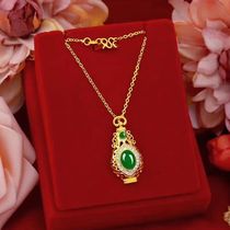 Hong Kong 999 genuine gold inlaid and field jade Pipa pendant 24k gold necklace inlaid with jade auspicious Ruyi bottle necklace