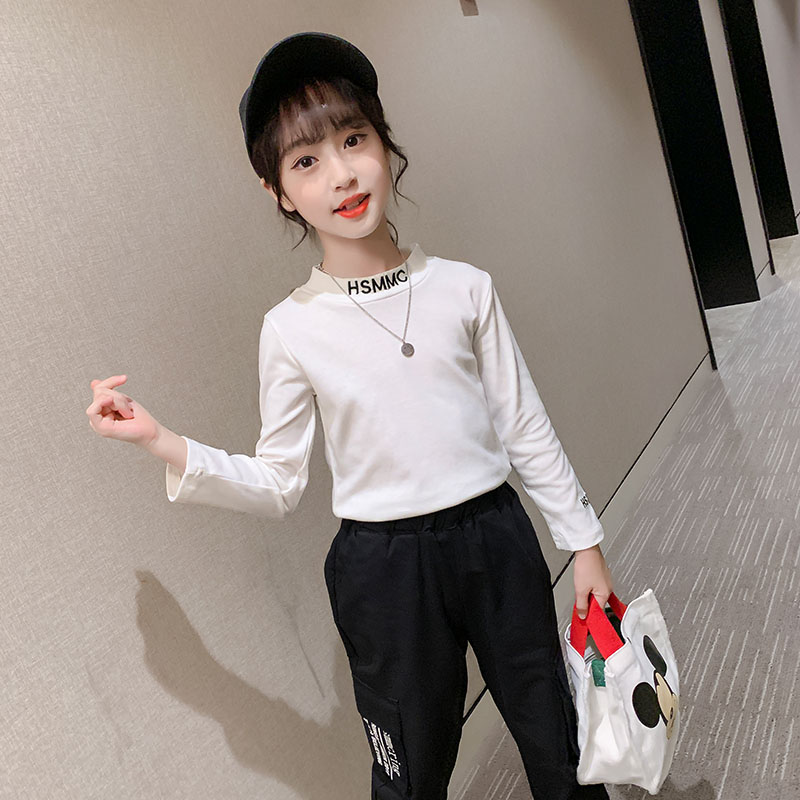 Girl's T-shirt Long sleeves 2022 New Korean version Body Spring Blouse Children White Round Neckline for spring and autumn clothes