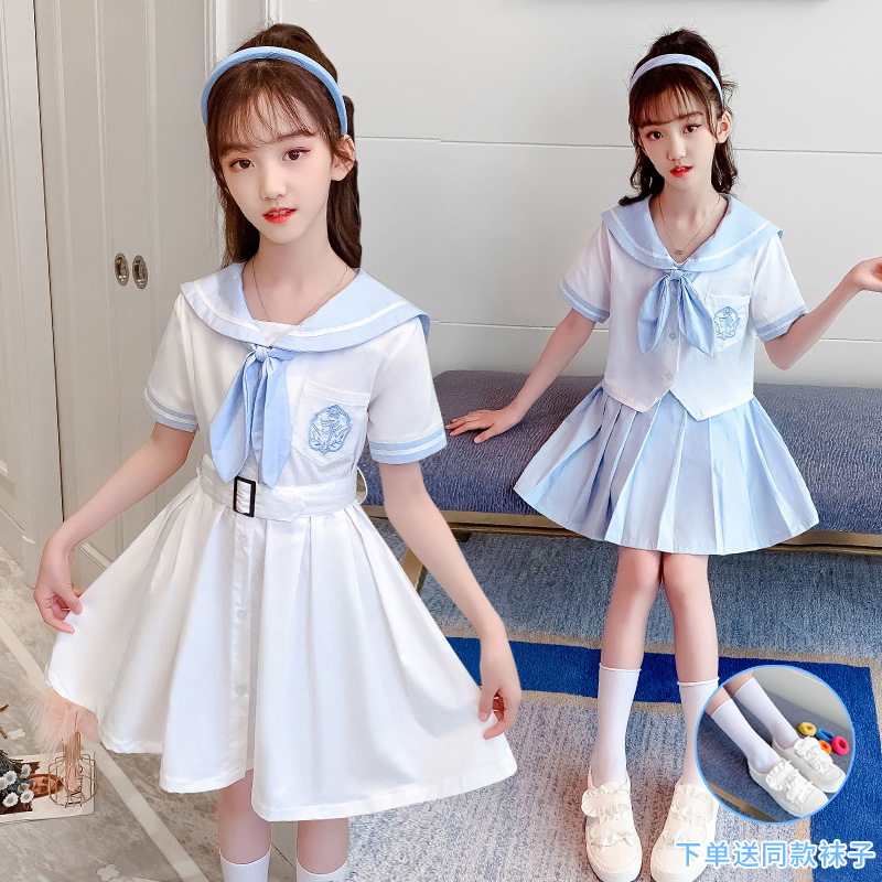 Girl Skirt Summer 2023 New Children Summer Princess Skirt Jk Navy Sailor Girls Academy Wind Dress 