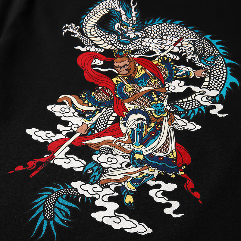 国潮悟空短袖t恤男中国风潮牌刺绣圆领印花原创个性大码衣服体恤