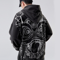 Guochao Chinese style awakening lion hoodie street hawthorn size fashion brand coat printed sweatshirt men's fashionable fleece