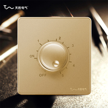 Tiansheng Electric 86 switch socket panel speed control switch ceiling fan governor electric fan switch champagne gold