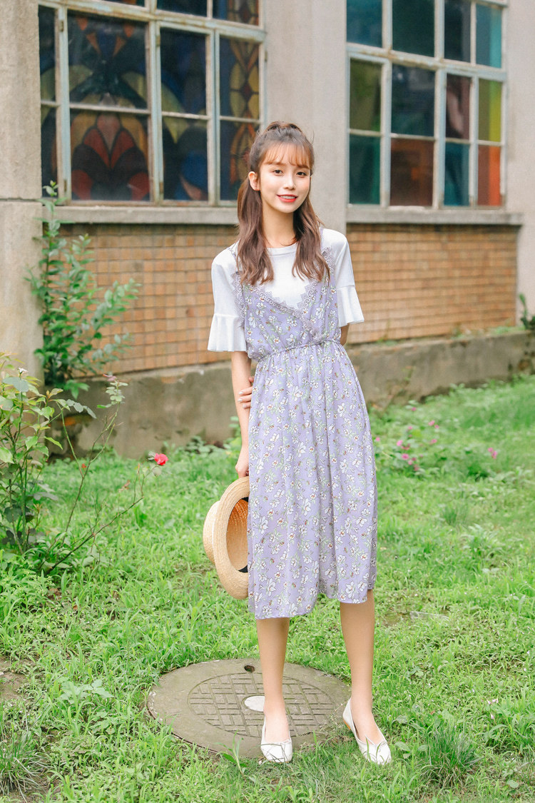 吊带连衣裙_衣紫吊带裙女2019夏装新款短袖 吊带女两件套 - 阿里巴巴