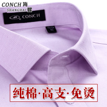 Conch mens long sleeve shirt business casual garment non-iron shirt purple Jacquard middle-aged cotton inch shirt autumn