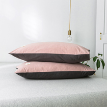 Cotton cotton pillowcase A pair of washed cotton pillowcase Double single summer solid color pillowcase 48x74cm
