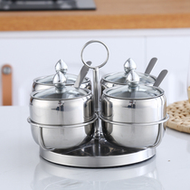 Kitchen seasoning bottle glass lid combination set 304 stainless steel seasoning tank household chili salt jar seasoning box