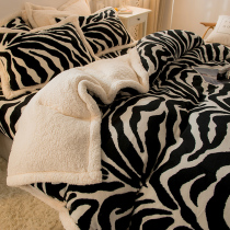 Winter lamb milk velvet bed four-piece set Winter thick coral velvet flannel quilt cover double-sided lint sheets