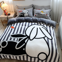 Thickened coral suede bed with four pieces of winter milk flannel bed linen with velvet covered with velvet cover bed