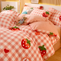 Thickened milk velvet bed four-piece Winter coral velvet double-sided Velvet crystal flannel quilt cover sheets three-piece set