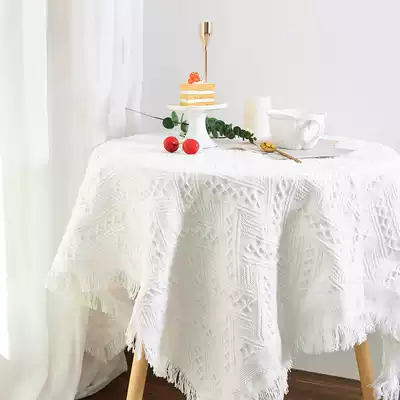 Nordic coffee table mat tablecloth INS Wind White nightstand cloth cover long square table round table tablecloth dust cover cloth table mat