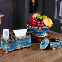 European ceramic fruit plate three-piece set Creative living room household coffee table desktop dried fruit fruit plate set retro ornaments