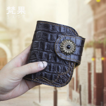 Handmade true vertical leather wallet mens and womens retro wallet first layer cowhide short wallet White fog crayon buckle wallet