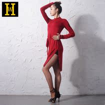 Hui Dancing Female Adult New Latin Dance Costume Practice Dances Long Sleeve Slit Dress hw32