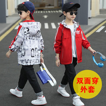 Boys spring clothing jacket 2022 new CUHK Tong Double face wearing Spring and Autumn Festival Boy Han version Ocean Air Fall Blouse Tide