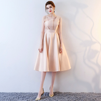 Khaki bridesmaid long 2018 new winter banquet dress host female party dress thin