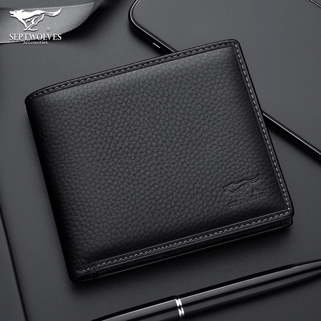 Septwolves Men's Wallet ຫນັງແທ້ສັ້ນ Wallet 2023 ໃຫມ່ຊັ້ນທໍາອິດ Cowhide ບາງ Wallet ຜູ້ຊາຍພໍ່ນັກສຶກສາ