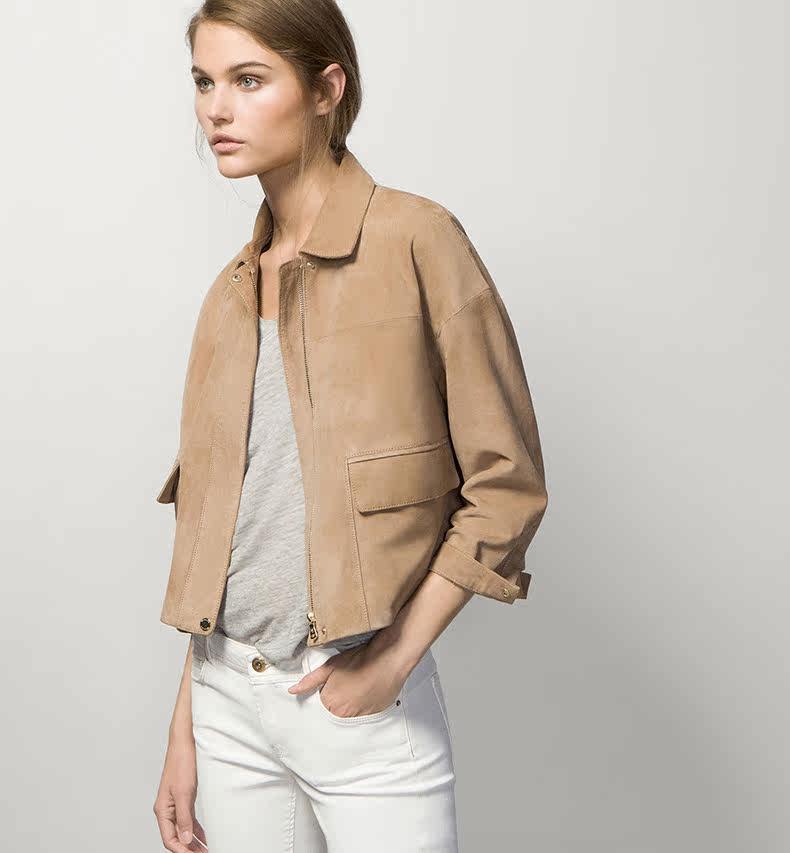 massimo dutti 女装 羊皮绒面革夹克