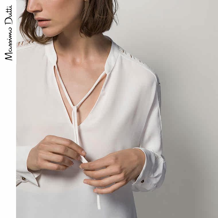 Massimo Dutti 女装 蝴蝶结领口衬衫 05133862250