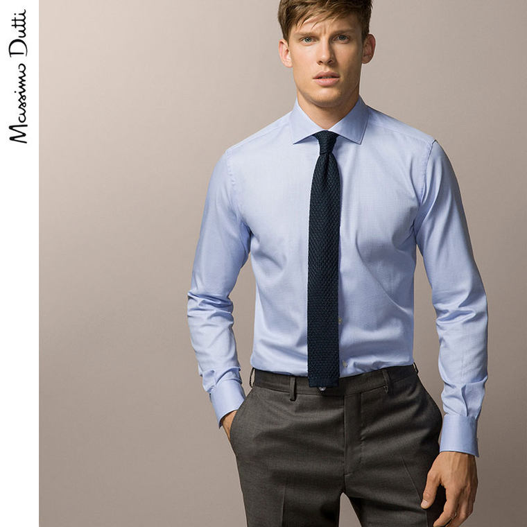 Massimo Dutti 男装 修身款全棉斑纹素色衬衫 00103252400