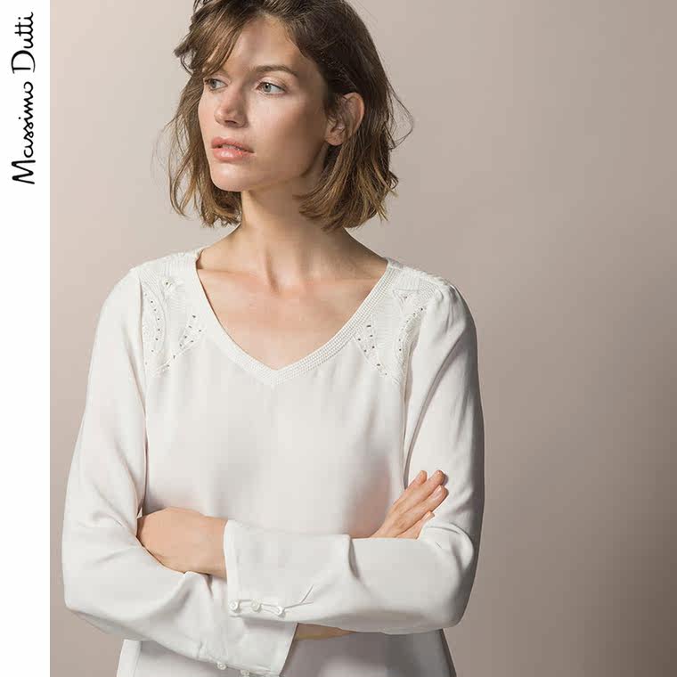 Massimo Dutti 女装 刺绣领口上衣 05158609251