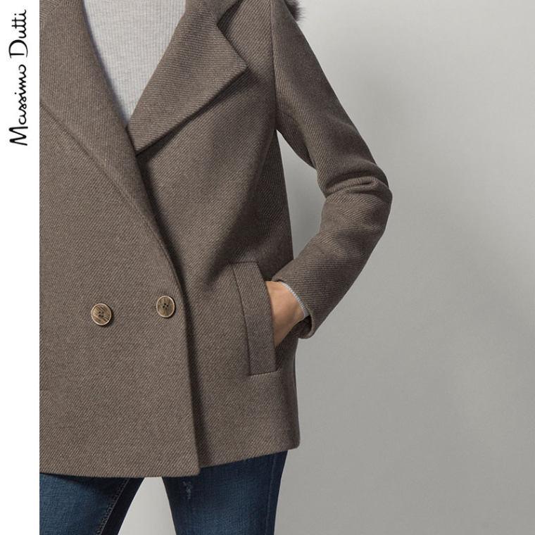 Massimo Dutti 女装 毛连帽短大衣 06412528830