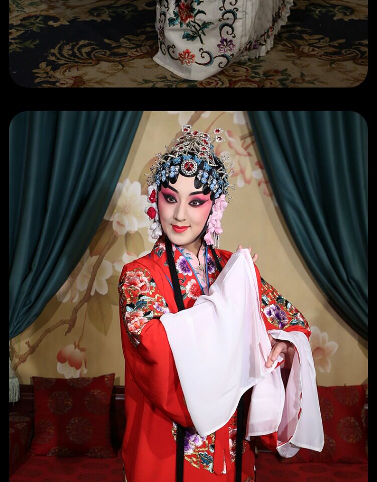 全龙戏装 京剧戏曲服装女水袖花旦青衣小姐 好绉全金回纹女团花披