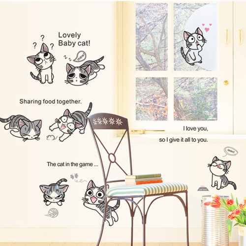 可爱卡通幼儿园装饰墙贴纸 儿童房卧室床头可移除墙贴画 捣蛋猫咪产品展示图5