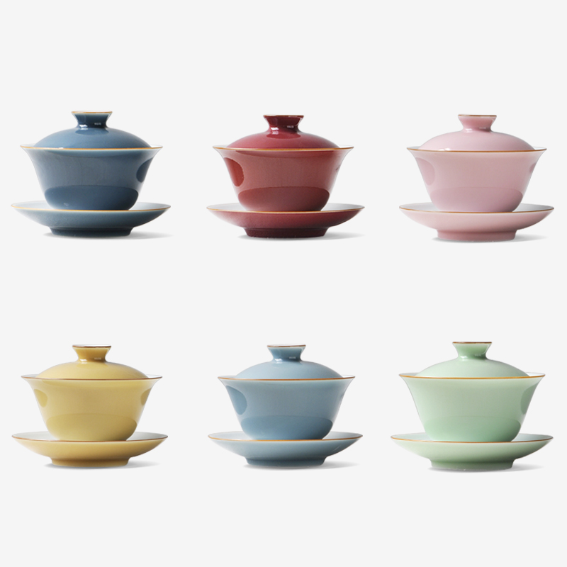 Pure manual tureen kung fu tea set large ore under high temperature color glaze three cups to bowl of jingdezhen ceramics