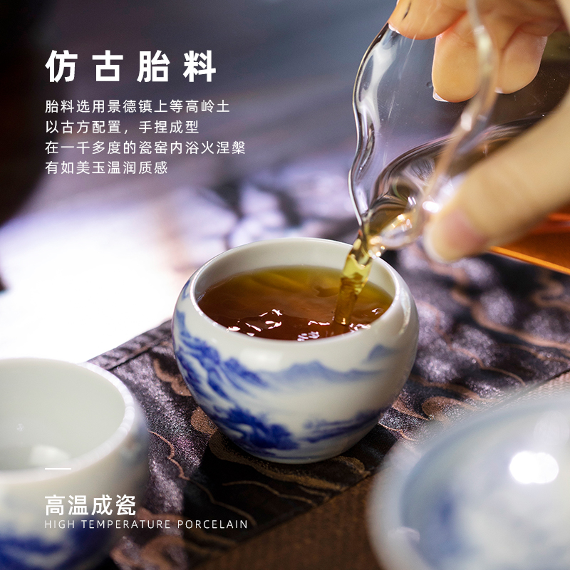 Lin Yin pines canister of jingdezhen blue and white master cup single hand - made of CPU ceramic cups kung fu tea set