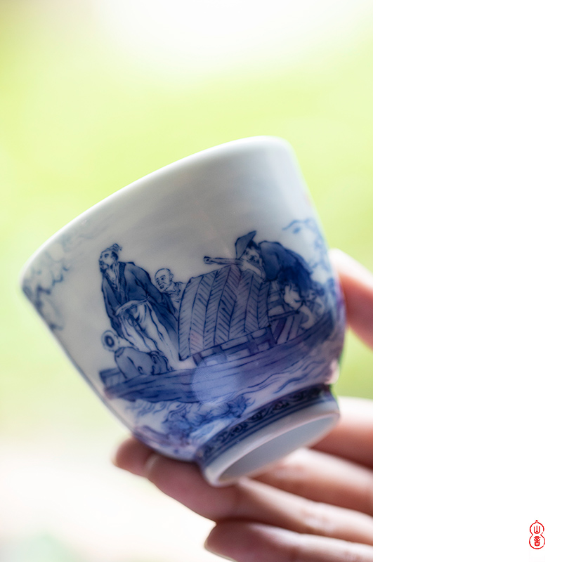 Xiao bamboo up the vigil at the red cup of jingdezhen blue and white master single hand - made ceramic cups cup kung fu tea set