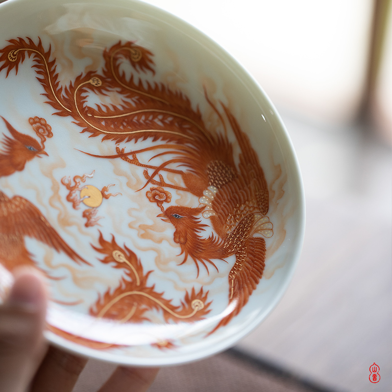 Wen - hua liu alum red phoenix double phoenix ChengXiang pot bearing jingdezhen all hand pot bearing fruit bowl tea saucer accessories