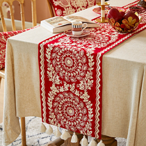 Planting Love Spring Return Home Red Table Flag High End Luxurious Wedding Year Goods Embroidery Strips flow Sugeb Custom Design