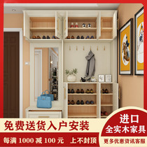 American solid wood door shoe cabinet Entrance cabinet locker White simple modern door shoe cabinet Foyer locker