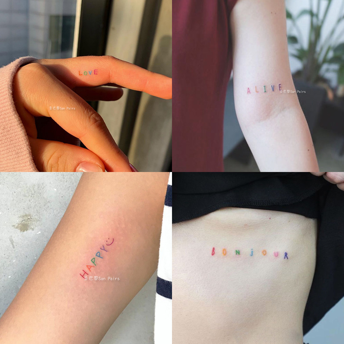 ins泫雅风手指手臂彩色英文字母纹身贴防水少女迷你卡通可爱韩系