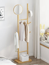 Multi-function coat rack with mirror clothes rack Simple hanger Solid wood household bedroom European shelf