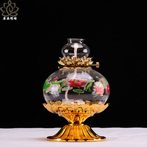 Zen Lotus Oil Lamp Liquid Butter Lamp Glass Lotus Lamp Large Oil Lamp Changming Lamp Heart Sutra Buddha Offering Lamp