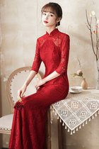 Toast dress cheongsam bride 2021 new lace temperament summer wedding back door evening dress skirt female slim long section