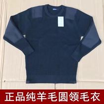 Pure wool round neck sweater navy blue wool sweater long sleeve