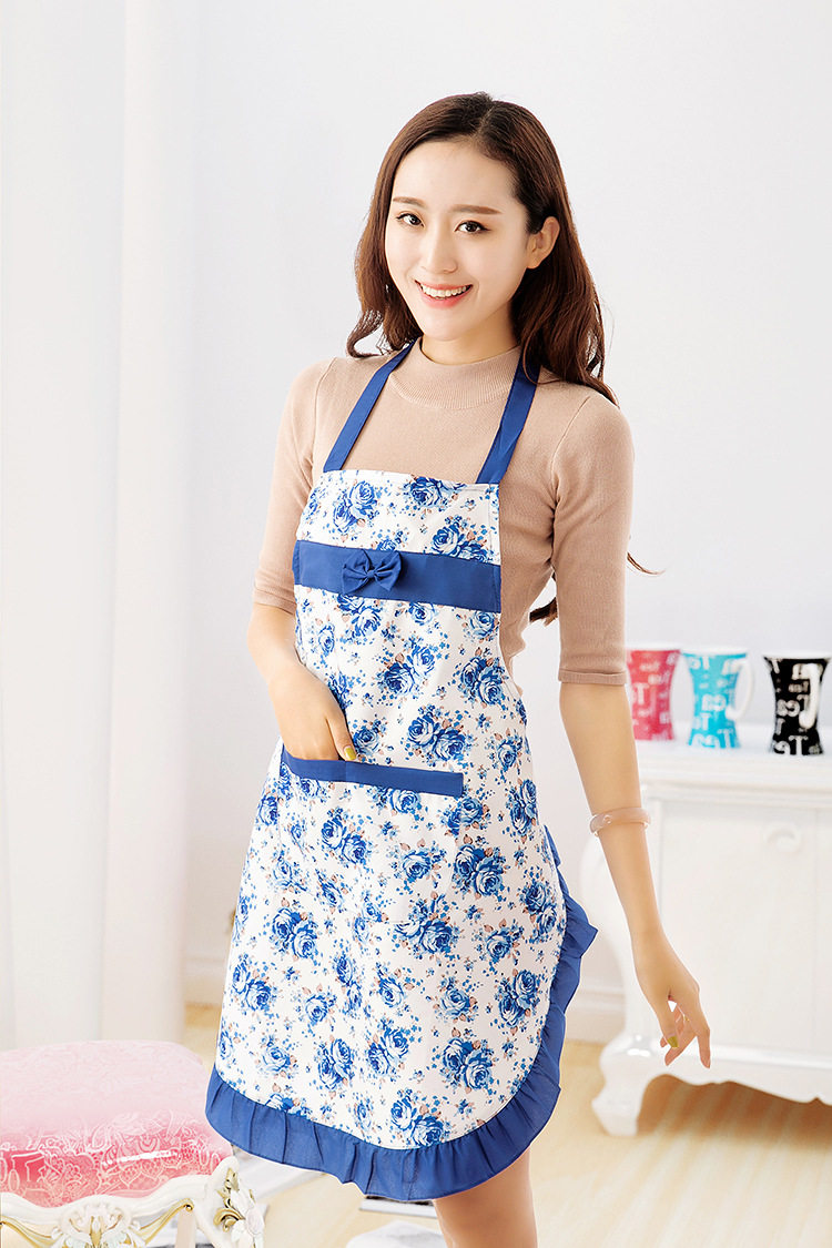 厂家促销 韩版时尚可爱桃皮绒家务厨房防污蝴蝶结玫瑰花围裙定做