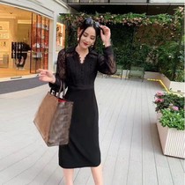 Temperament dress female 2021 feminine lapel lace in the long slim to travel photo art sense skirt
